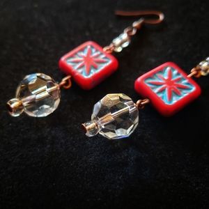 handmade starburst dangling glass earrings